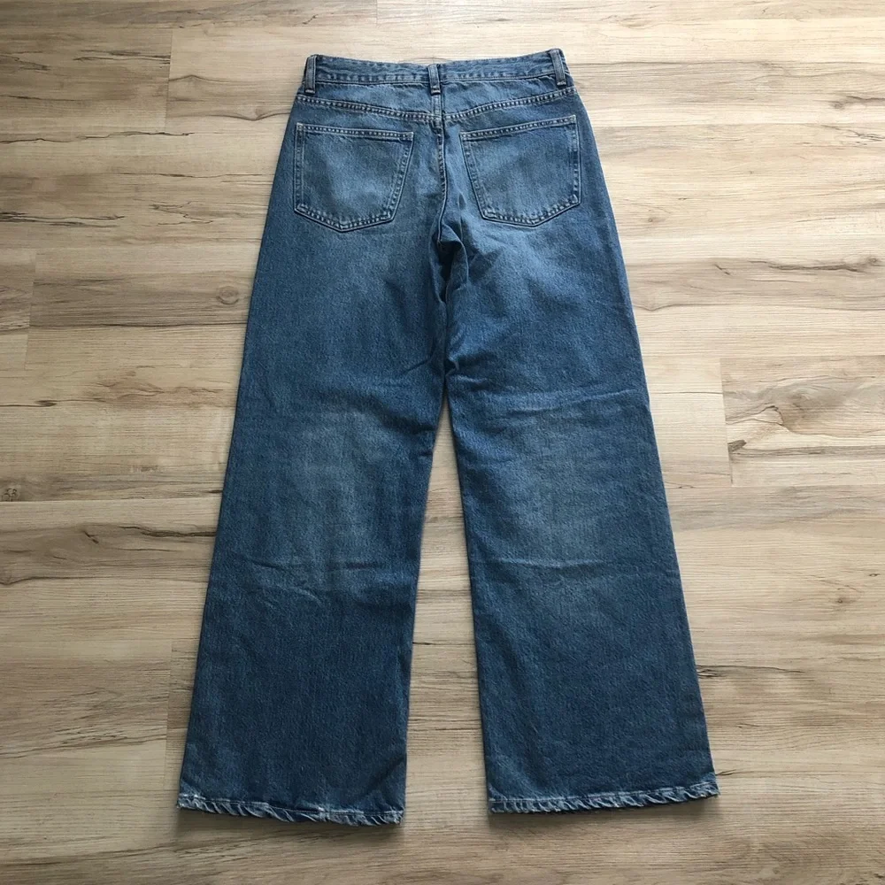 Zara Blue Flare & Wide Leg Denim Jeans Size 4 Cropped Fit Ankle - Picture 9 of 11